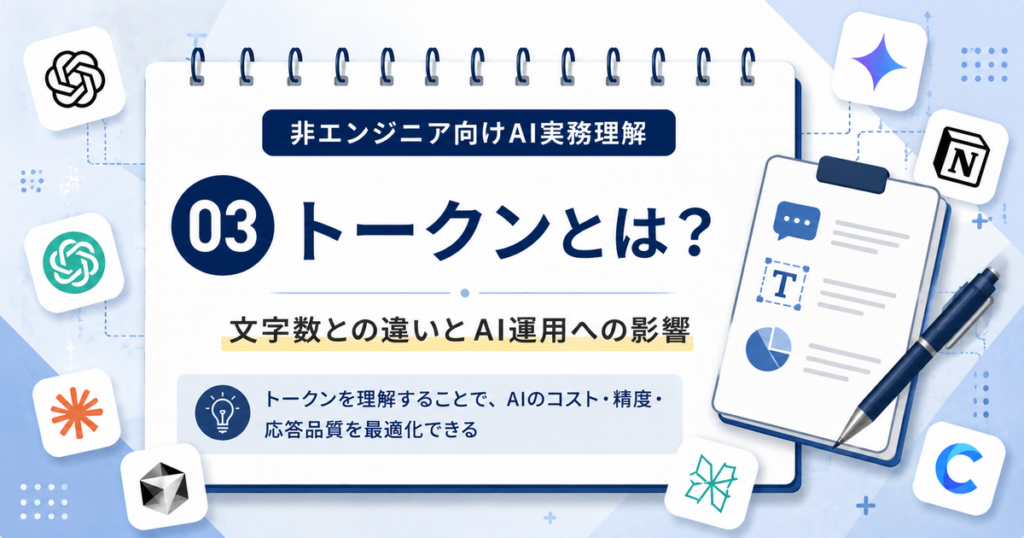 トークンとは何か、文字数との違いとAI実務への影響を解説した非エンジニア向けAI実務理解シリーズ第3回の記事アイキャッチ