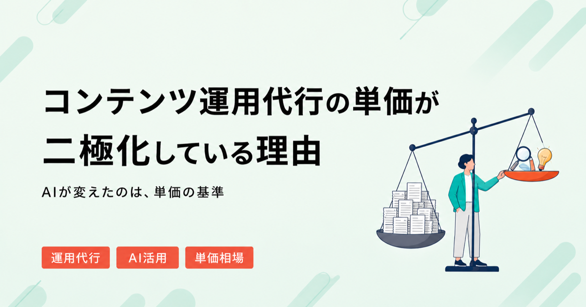 コンテンツ運用代行の単価が二極化している理由を解説する記事のアイキャッチ画像